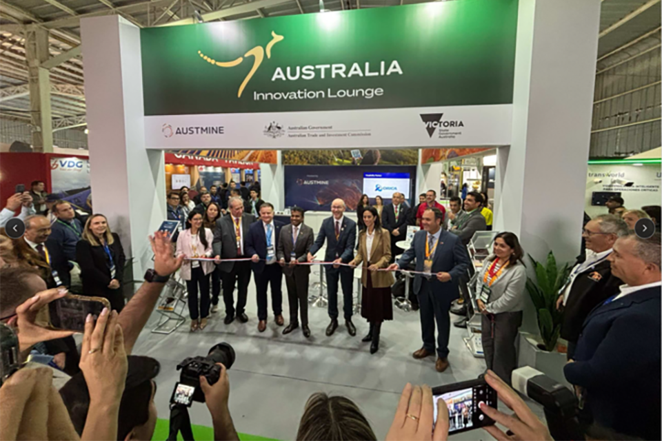 Group of delegates at the Australian Innovators Lounge at a METS event in 2026