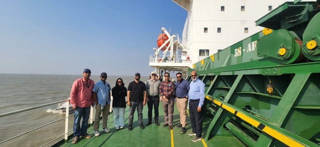 The Austrade team on board the vessel that shipped Australian chickpeas to Bangladesh.
