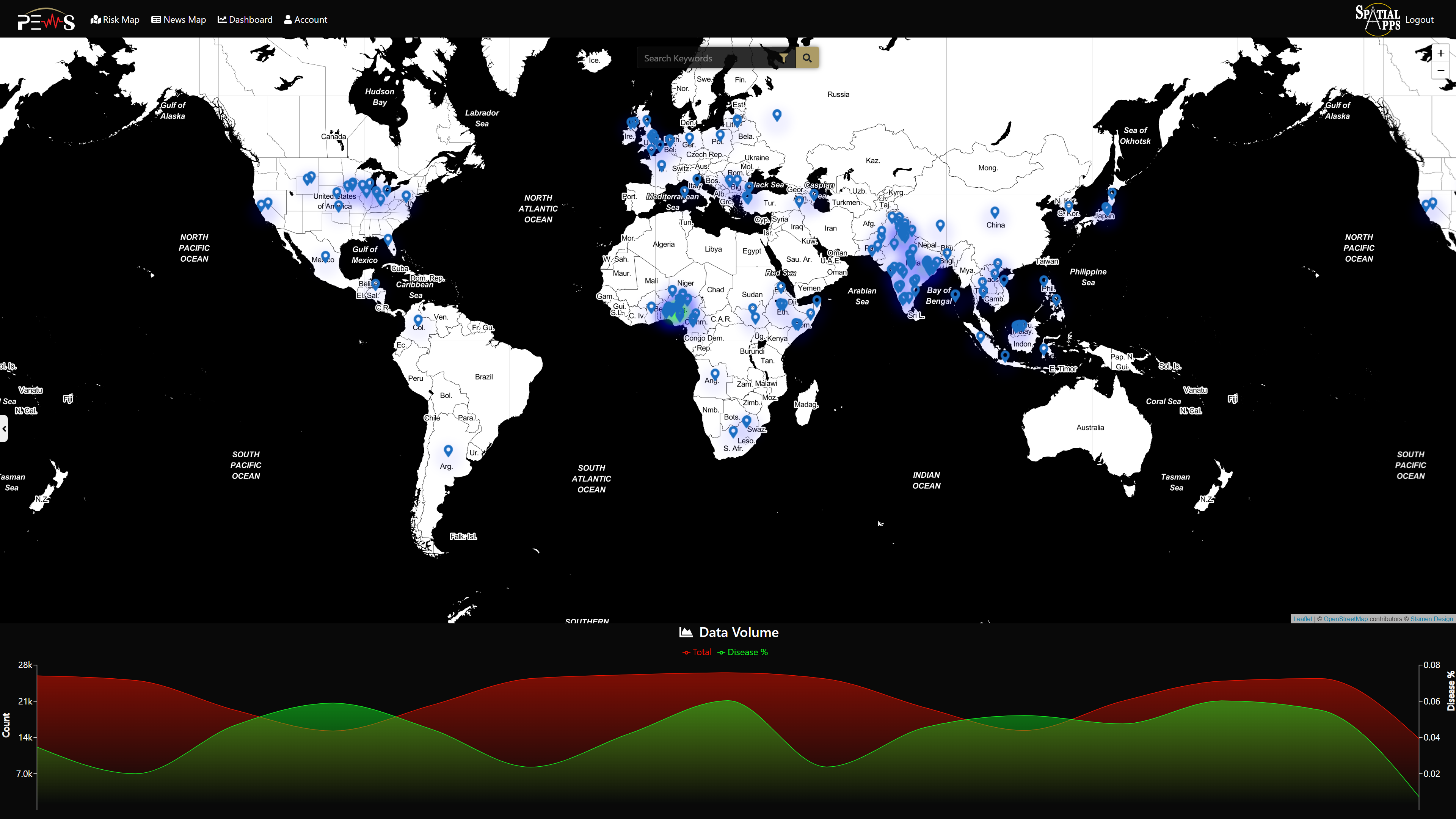 Mercury-Health Pandemic Early Warning System (PEWS) Risk Map screenshot, Spatial Apps Pty Ltd