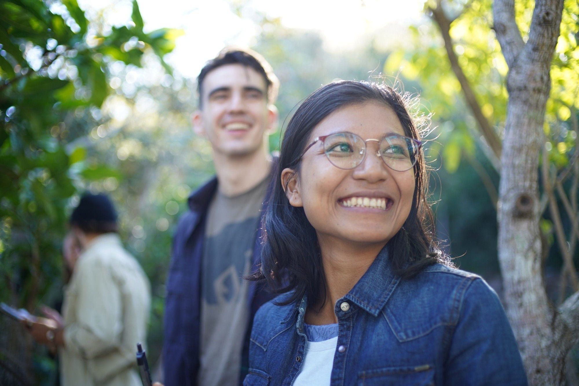 Students in a forest