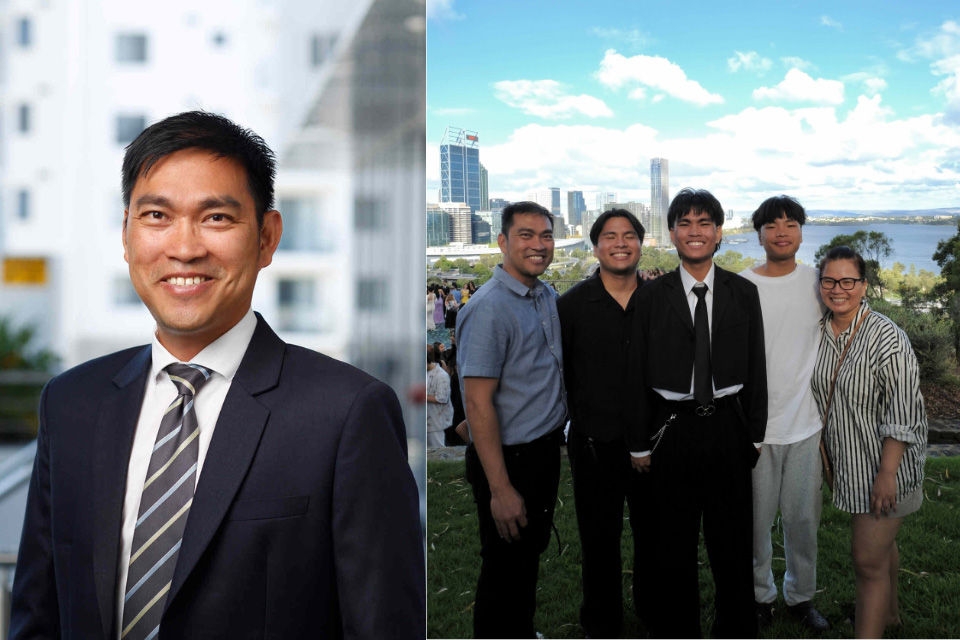 Marvin Chan portrait and with his family.