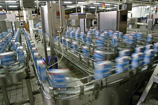 automated production line in modern dairy factory