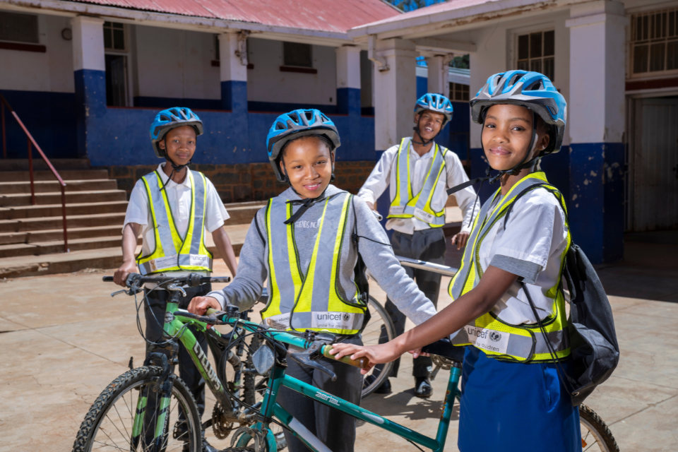 School kids on bikes