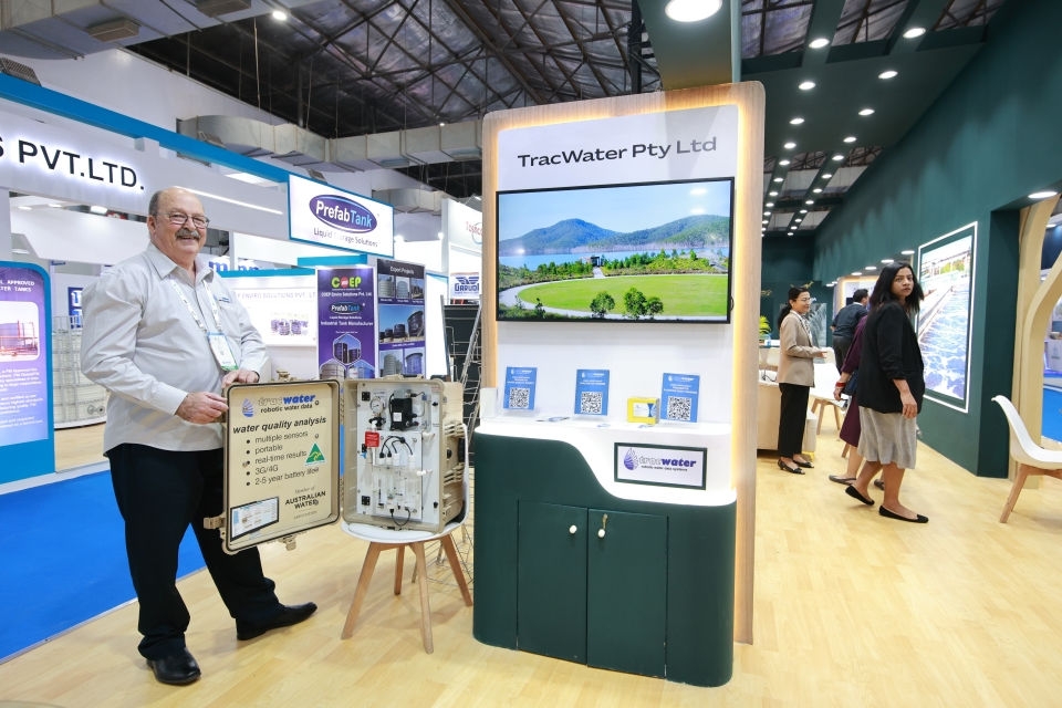TracWater Managing Director Len McKelvey showcasing the company’s technology at the Australian Pavilion at IFAT.