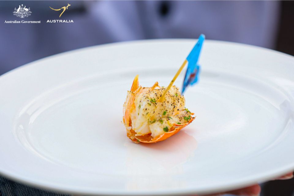 Australian lobster presented on a white plate.